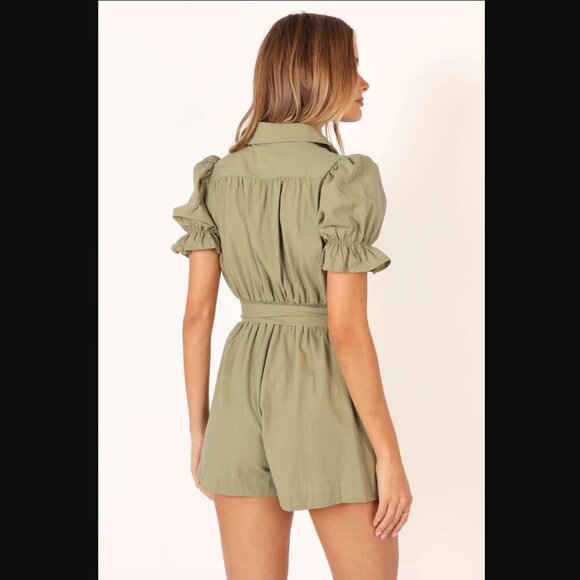 Petal & Pup Riley Olive Green Waist Tie Romper M - Picture 9 of 13